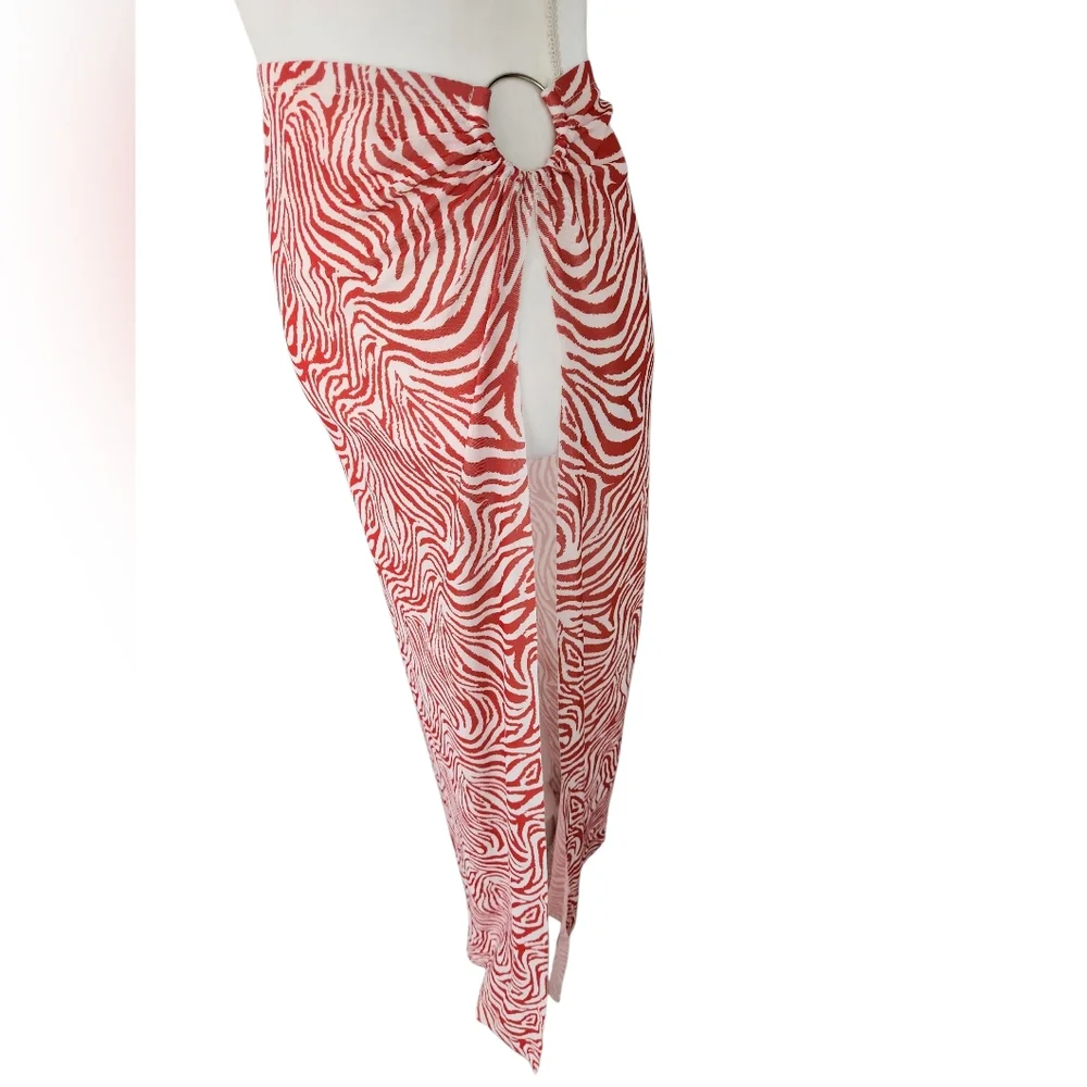 Kendall & Kylie Red and White Zebra-Print Swim Sarong with Ring Detail
